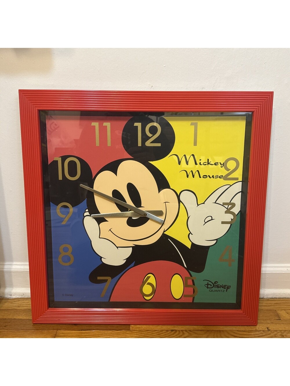 Rare Large 23x23" Disney Mickey Mouse Analog Wall Clock Home Office cracked